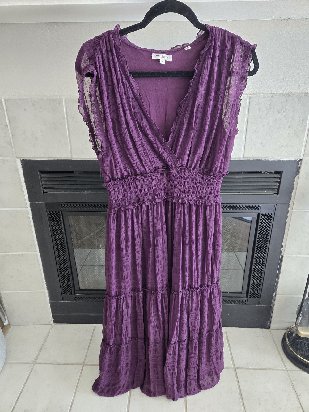 Max Studio Plum V-Neck Tiered Maxi Dress